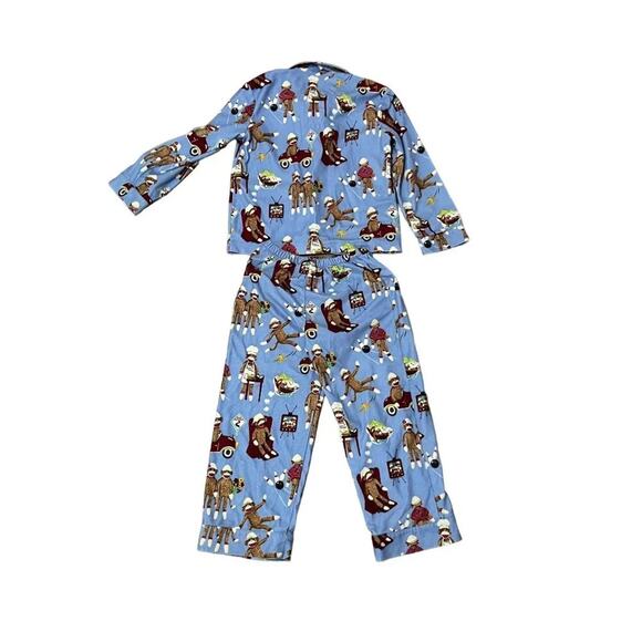 Nick & Nora Sock Monkey Flannel Pajamas PJ Set Long Sleeve Pants Blue Kids Small - Picture 5 of 5